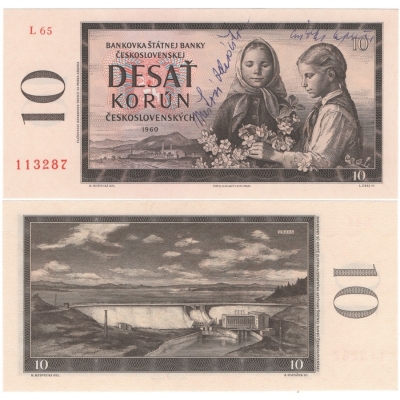 10 korun 1960 s originálními podpisy UNC