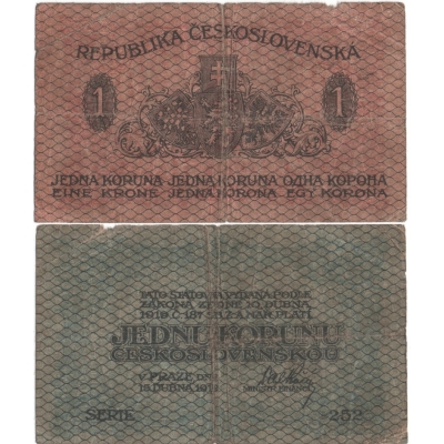 Tschechoslowakei - I. Ausgabe von Banknoten: 1 Krone 1919
