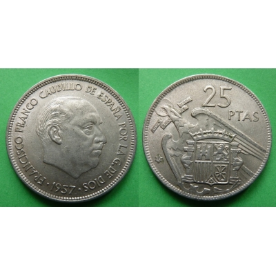 Španělsko - 25 pesetas 1957, generál Franco