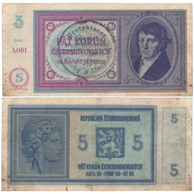5 korun 1938 - ruční přetisk, neperforovaná série A