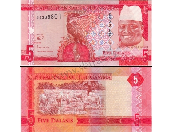 Gambie - bankovka 5 dalasis 2015 UNC