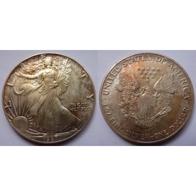 Spojené státy americké - velký stříbrný dolar 1987, patina