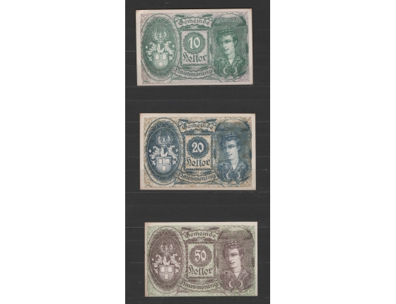 Rakousko - sada 3 nouzových bankovek 1920, Hausmening