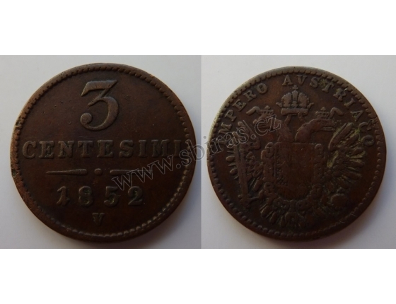 Království lombardsko-benátské - 3 centesimi 1852 V