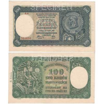 Slovenský štát - 100 korun 1940, II. emise UNC