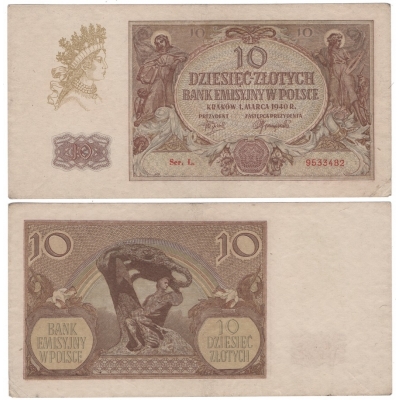 Polsko - bankovka 10 zlotych 1940