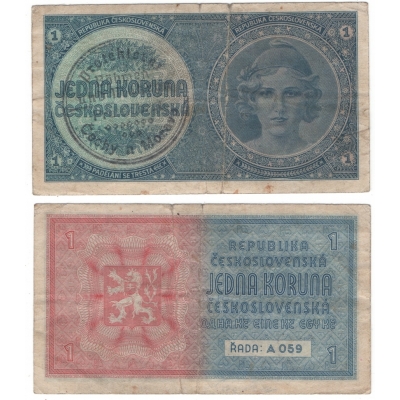 Böhmen und Mähren - 1 Krone 1945 nicht veröffentlicht, Handaufdruck, A058 Serie