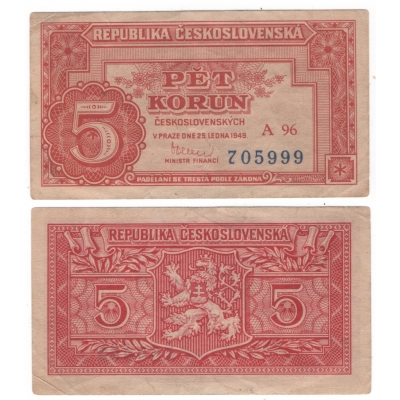 5 korun 1949, neperforovaná, série A