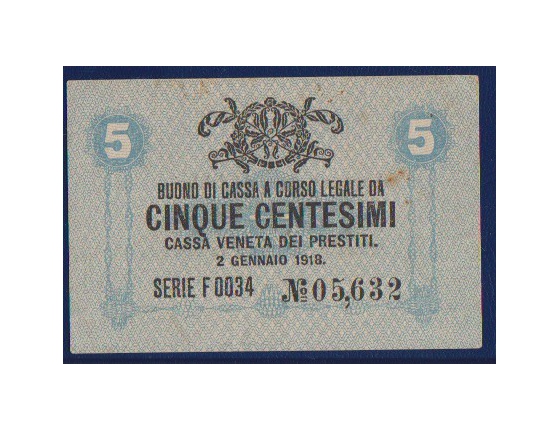 Banknote: Italy - 5 Centesimi 1918 Cassa Veneta