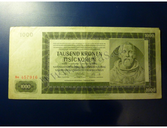 1000 korun 1942, II. vydání, série Ba