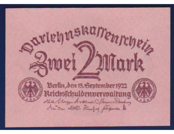Německo - bankovka 2 Marky 1922 UNC