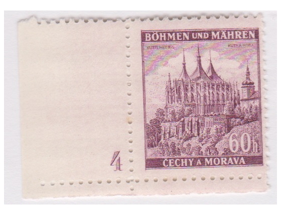 Čechy a Morava - 1939 Krajiny, hrady a města, známka s deskovým číslem