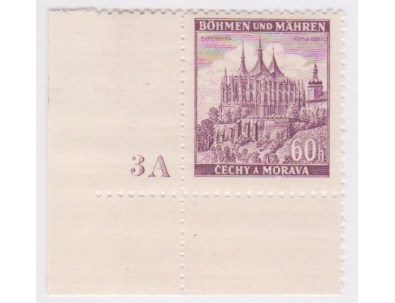 Bohemia and Moravia - 1939 Landscapes, castles and cities stamp with plate number