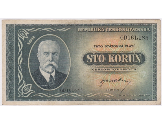 Československo - bankovka 100 korun 1945 T.G. Masaryk