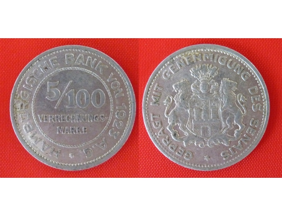 5/100 Verrechnungsmarke Hamburg 1923 A.G.