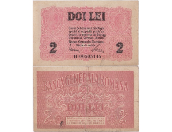 Rumunsko - bankovka 2 Lei 1917 - německá okupace