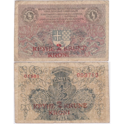 1/2 Dinar (přetisk 2 krone) 1919