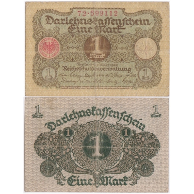 Německo - bankovka Darlehnskassenschein 1 Mark 1920