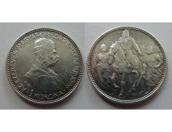 1 koruna 1896 KB - pamětní na příchod Maďarů