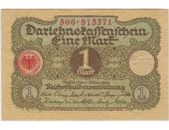 Německo - bankovka Darlehnskassenschein 1 Mark 1920
