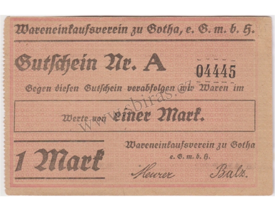 Německo - bankovka 1Mark 1914 Gotha UNC