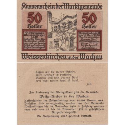 Rakousko - Notgeld Kassenschein 50 Haléřů 1920 aUNC