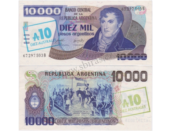 Argentina - bankovka 10000 pesos / 10 australes 1985 aUNC