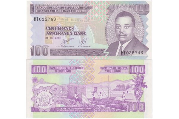 Burundi- bankovka 100 francs 2006 UNC