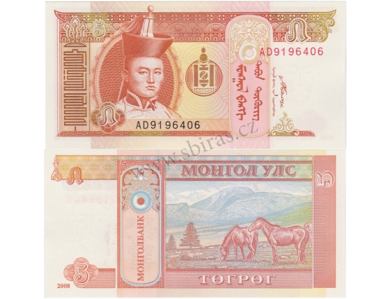 Mongolsko - bankovka 5 Tugrik 2008 UNC