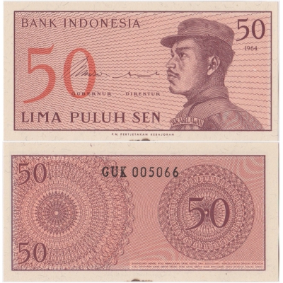 Indonésie - bankovka 50 sen 1964 aUNC