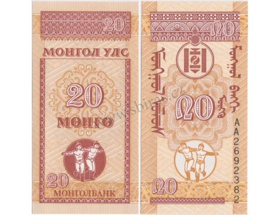 Mongolsko - bankovka 20 Mongo 1993 UNC