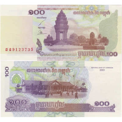 Kambodža - bankovka 100 Riels 2001 UNC
