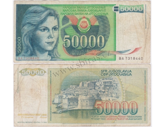 Jugoslávie - bankovka 50 000 dinara 1988