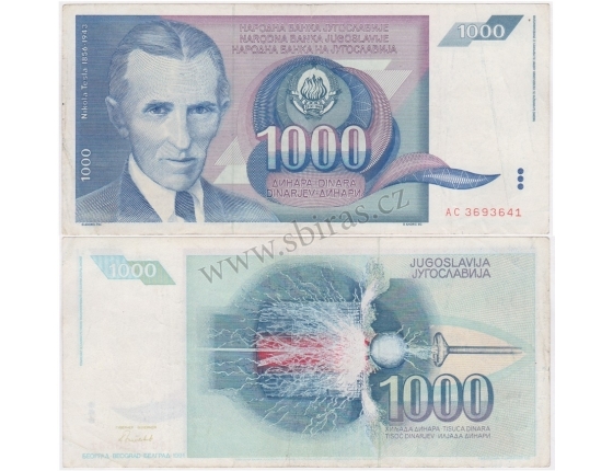 Jugoslávie - bankovka 1000 dinara 1991