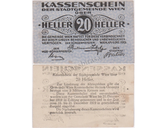 Rakousko - Kassenschein 20 Haléřů 1919