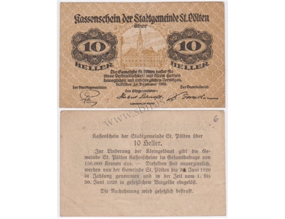 Rakousko - Notgeld Kassenschein 10 Haléřů 1919