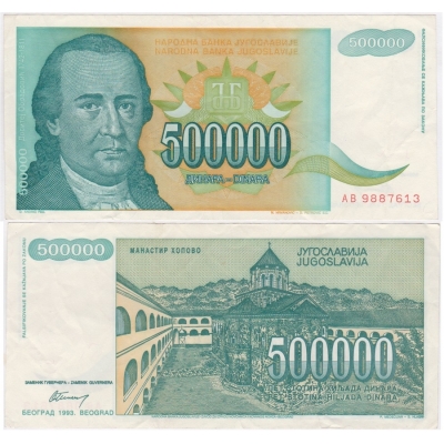 Jugoslávie - bankovka 500 000 dinara 1993