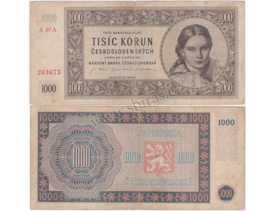 1000 Kčs 1945, série A, neperforovaná